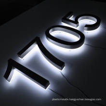 DINGYISIGN Custom Wholesale 3D Backlit Stainless Steel Lighted Led House Number Sign Outdoor